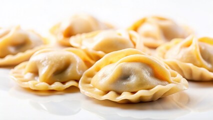 Delicious Pierogi Dumplings on White Background - Tilt-Shift Photography