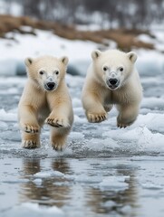 Naklejka premium polar bears playing on the ice