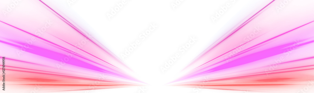 Poster horizontal night road in the form of a panorama with neon lights. car motion trails. speed line moti