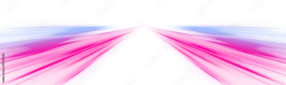 Poster panoramic high speed technology concept, neon lines on white transparent background in png format.