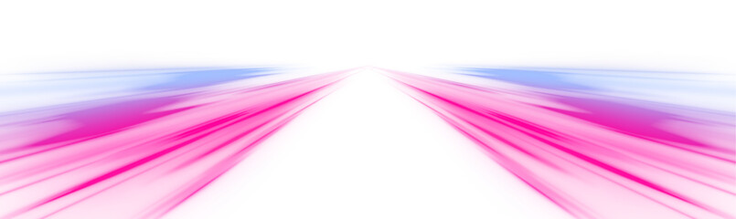 Panoramic high speed technology concept, neon lines on white transparent background in PNG format.	