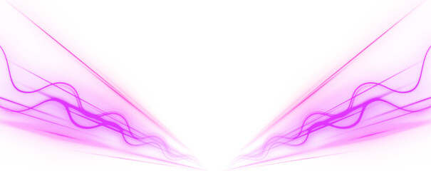 Vector speed of light in space on dark background. Luminous green neon waves PNG. Colored shiny sparks of spiral wave. 