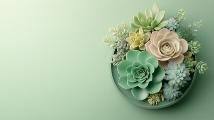 From above, cactus succulents in a planter, with color background. 4
