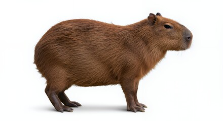 Fototapeta premium Capybara Standing Profile on White Background Cute South American Rodent
