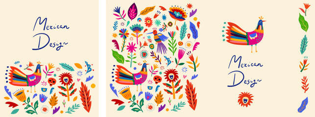 Mexican ornament decor. Beautiful vector banner with design for Mexican holiday 5 may Cinco De Mayo. Vector template with traditional Mexican symbols.