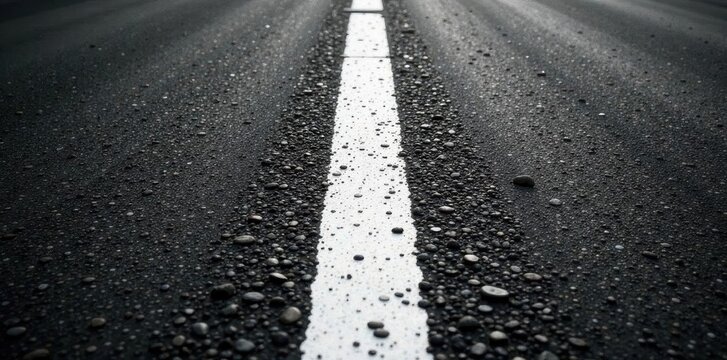 Fototapeta Stark monochrome street scene  stark white line bisects asphalt ,  urban,  shadow,  single