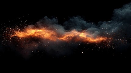 Fiery Embers and Smoke Trail Across Dark Background