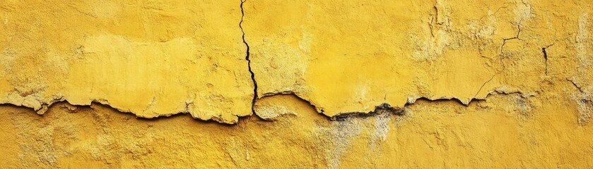 Obraz premium Aged turmeric yellow stucco wall with subtle cracks, vintage warmth, soft minimalism