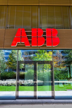 PRAGUE, CZECH REPUBLIC - OCTOBER 14: ABB company logo on headquarters  building on October 14, 2017 in Prague, Czech republic. ABB develops microgrid solution for battery energy storage.