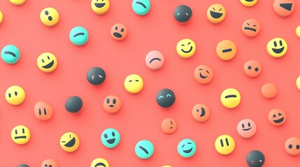 Colorful emoji faces pattern on red background for playful april fool's day concept