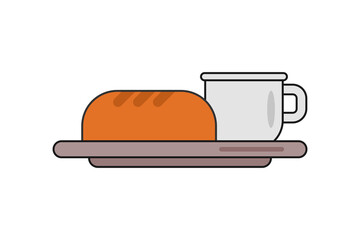 breakfast coffee and bread icon flat design