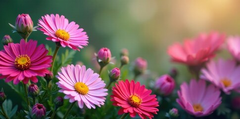 Fototapeta premium Small flowers including asters in a layered arrangement, wildflowers, flowers