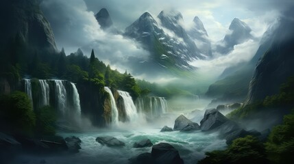 Fototapeta premium mist water and mountains