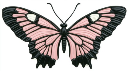 Detailed Pink And Black Butterfly With Symmetrical Wing Pattern Illustration On White Backdrop