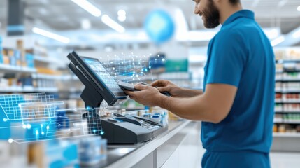 Innovative checkout process retail store digital technology modern environment customer perspective efficiency concept