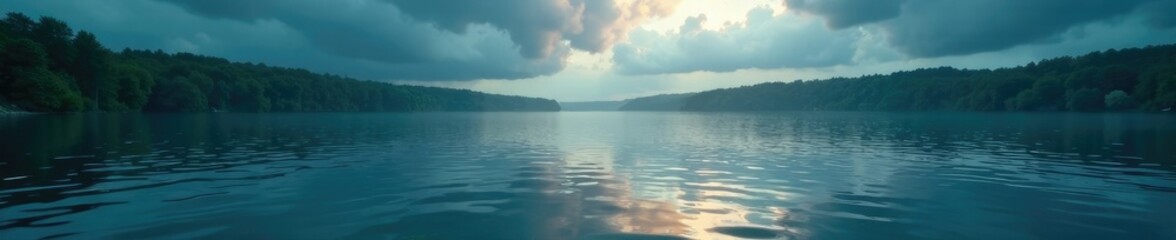 The storm creates ripples on the surface of a calm lake, natural, water