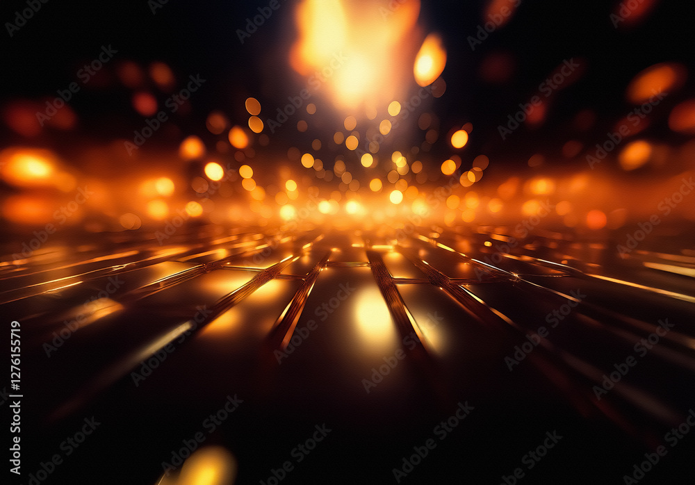Aufkleber blurry orange lights create a dynamic abstract scene with a sense of motion and energy against a dar
