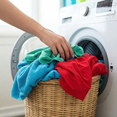 Young woman doing laundry at home