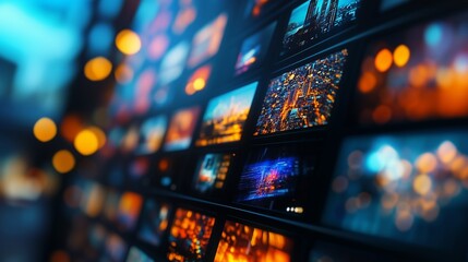 Close up of a television screen. Ui futuristic a futuristic city. Graphic resources. A detailed view of a lifestyle tv screen.