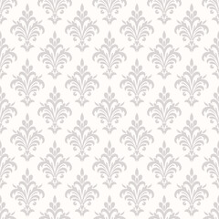 Fototapeta premium Elegant damask seamless pattern. Subtle vector ornamental background. Ornament in baroque, rococo, renaissance, revival style. Gray and white vintage texture. Repeat design with curly floral elements