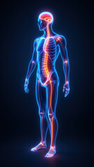 3D rendering of a human body with highlighted nervous system to illustrate VNS (Vagus Nerve Stimulation).