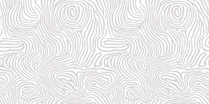 Vector abstract organic seamless pattern. Subtle texture with swirl shapes, curvy chaotic lines, liquid fluid stripes, fingerprint form. Natural grey and white geo background. Repeated modern design