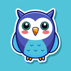 Cute Cartoon Owl: Blue Teal Baby Owl Illustration.