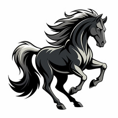 Powerful Black Stallion: Grayscale Horse Vector Art - Dynamic Pose.