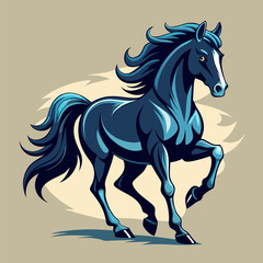 Powerful Running Dark Blue Stallion - Vector Illustration.