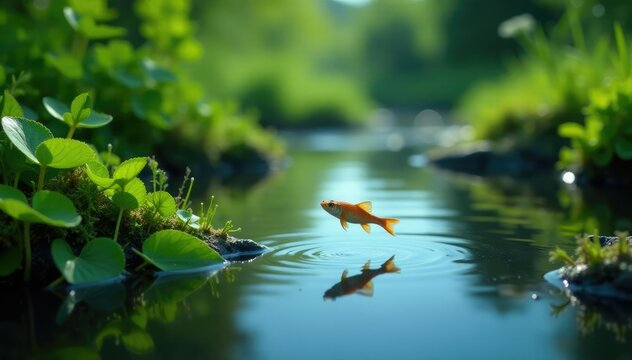 Abgestorbene Schilfreste in blauer Gew?ssergr??e am Abfluss, aquatic plants, vegetation