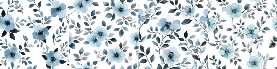 Elegant and beautiful blue floral botanical seamless pattern background with delicate blooming flowers leaves and pastel colors  Perfect for digital paper fabric wallpaper or other decorative designs