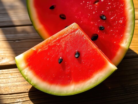 Watermelon slices on wooden background