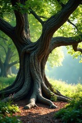 Obraz premium Ancient tree with gnarled trunk and twisted branches, ancient, tree, wooden