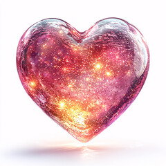 Glowing heart-shaped crystal with cosmic elements inside.