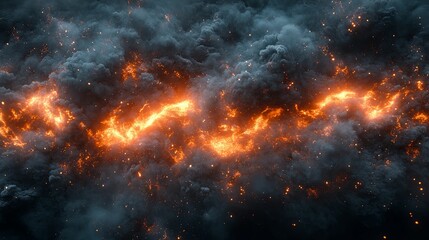 Fototapeta premium Fiery Embers Dance Within Dark Smoky Clouds