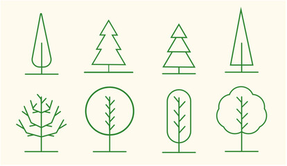 Tree, Wood, Plant Line Icons