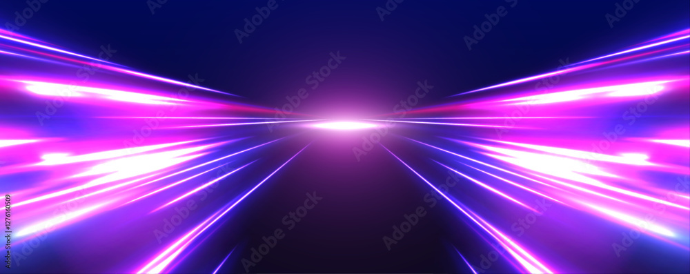 Aufkleber vector speed of light in space on dark background. abstract background in blue, yellow and orange ne
