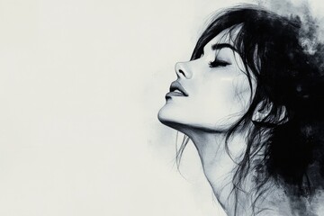 Elegant profile portrait of a woman showcasing beauty and grace in soft monochrome tones