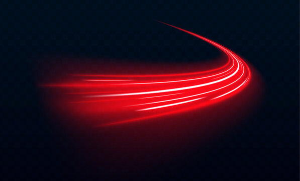Abstract dynamic motion stripes – Glowing neon speed lines and fiery red light trails. Vector artwork for posters and modern designs. Luminous swirl concept.