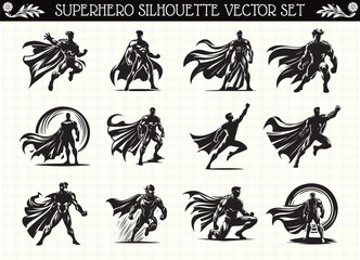 Superhero Silhouette Black Clipart for Comics and Action Designs