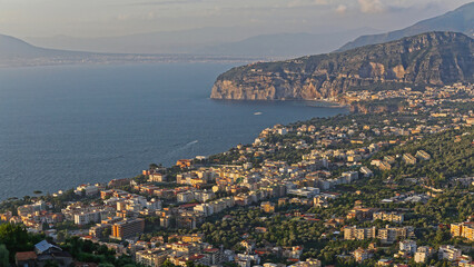 Aerial View of Sorrento Town Italy Summer Evening Travel Vacation
