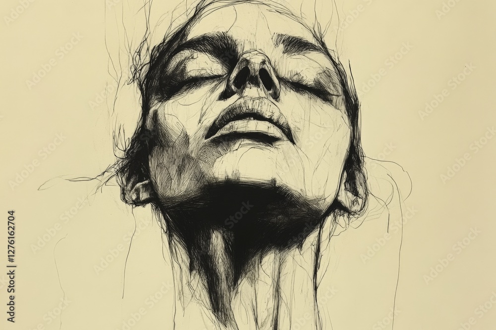 Aufkleber artistic representation of a woman's serene expression in a minimalist drawing style