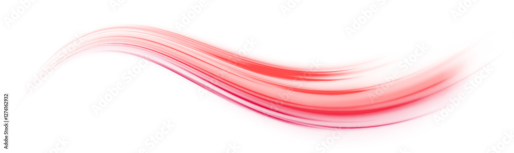 Poster Glowing neon light trail element. Bright red-orange speed line wave  luminous curved swirl concept. Shiny fiery streaks for posters, banners transfer on white background in png format. 