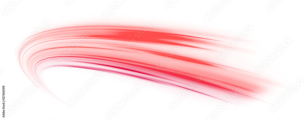 Poster Abstract dynamic motion stripes – Glowing neon speed lines and fiery red light trails. Luminous swirl concept. Curved speed lines and swirling neon effects on transparent PNG background