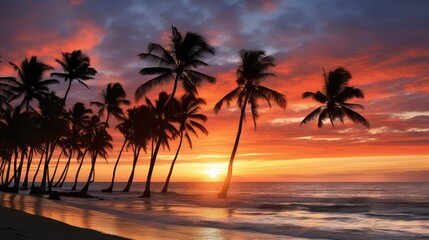 Obraz premium tranquil sunset palm trees