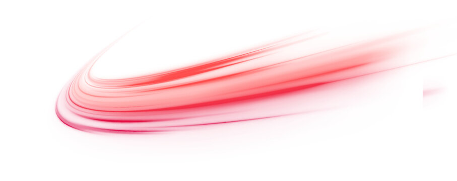 Shiny fiery red neon stripes on white transparent background PNG. Vivid curved light trails and flashing red light effects. Vector element on black background for stunning digital creations.