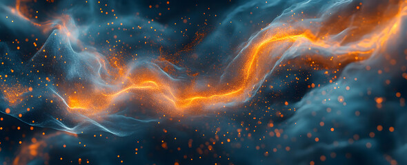 Obraz premium Abstract Cosmic Nebula with Orange and Blue Glowing Energy Stream and Sparkles