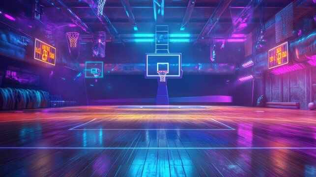 neon basketball court cyberpunk arena retro futuristic gym