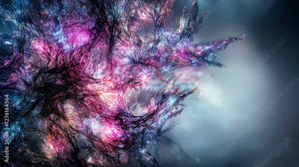 Poster exploring humanai symbiosis through colorful connectivity in a futuristic abstract digital art setti
