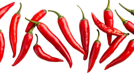 Fresh red chili peppers and crushed dried flakes on a white background. Spicy food, cooking ingredient, and hot seasoning concept
